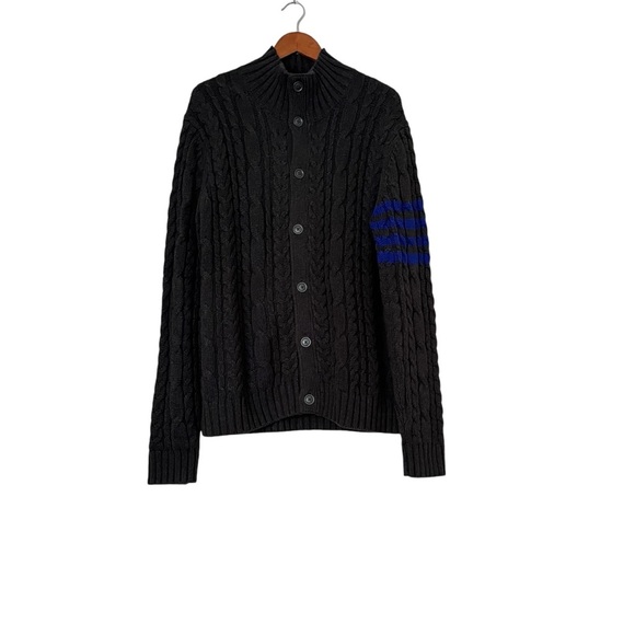 Gap Mens Cardigan Sz L Gray Cable Knit Fisherman Chunky Preppy Academia 90s Y2K - Picture 1 of 12